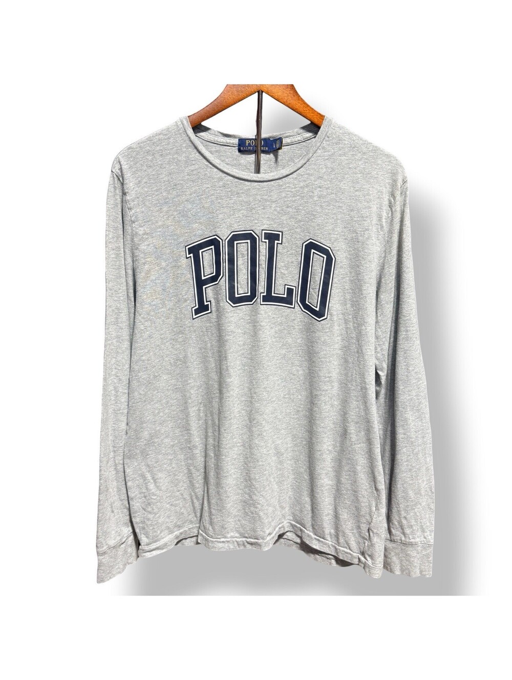 Polo Ralph Lauren Long Sleeve T Shirt Mens L Gray Spellout Logo Casual